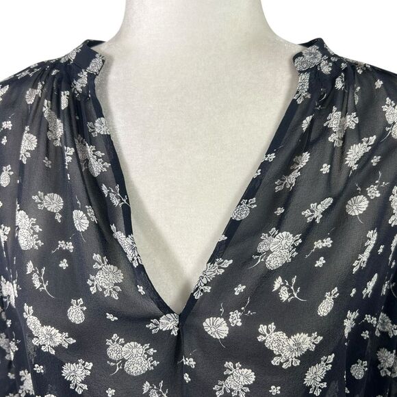 Vince Silk Blouse Size XSmall Semi-Sheer Floral Print - Picture 2 of 12